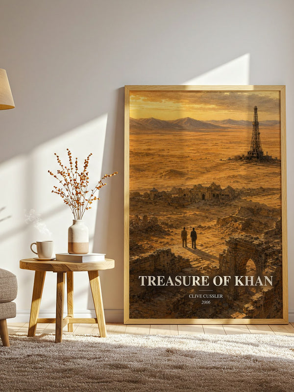 Treasure of Khan watercolour print in frame leaning in hallway – adventure wall art