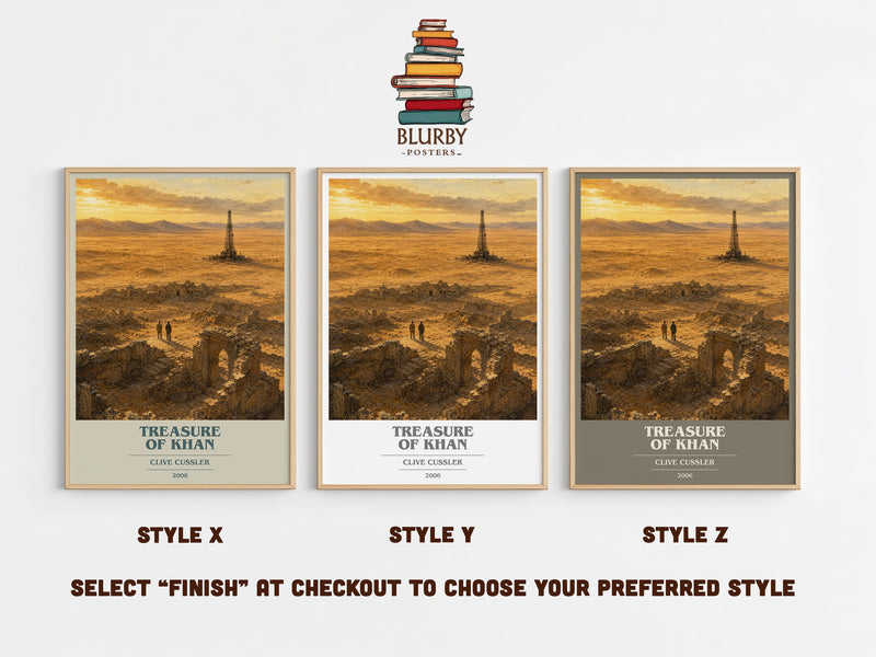 Treasure of Khan book cover print in frame leaning in hallway – adventure wall art