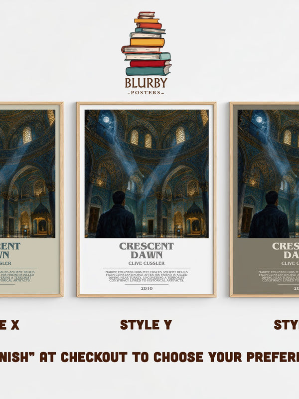 Crescent Dawn bookish print in frame leaning in hallway – adventure wall art