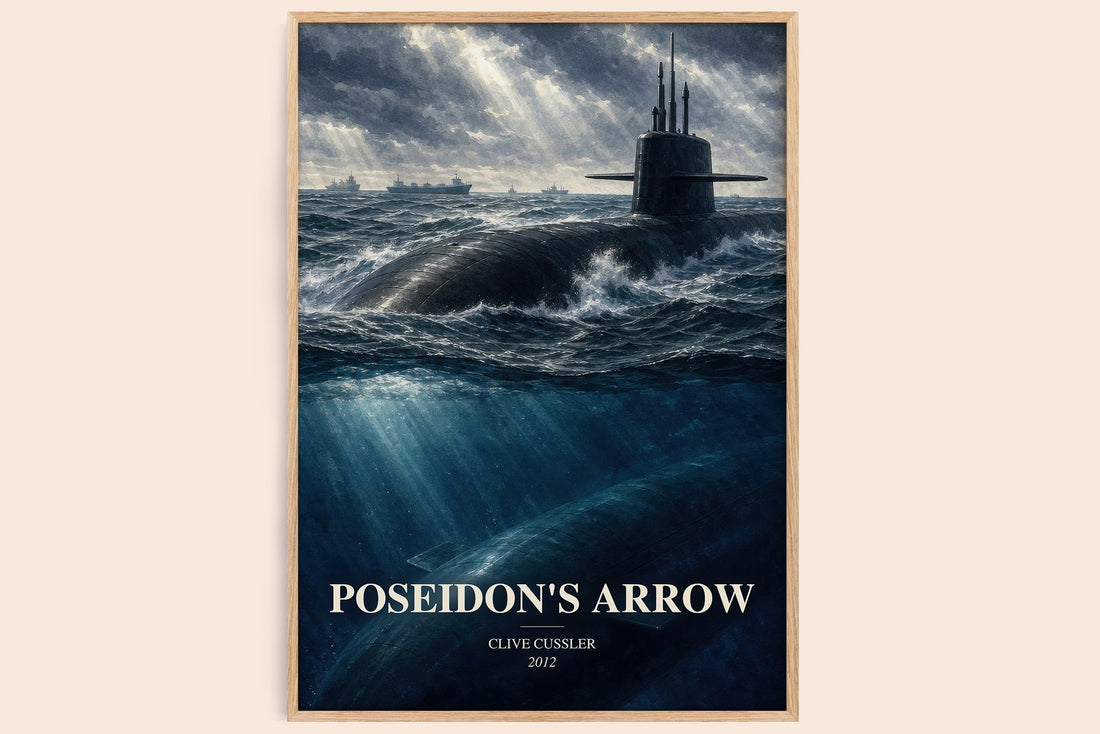 Poseidon's Arrow watercolour book poster by Clive Cussler – framed literary art print