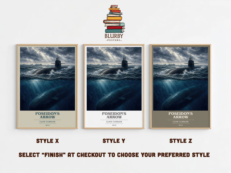 Poseidon's Arrow book cover print in frame leaning in hallway – adventure wall art