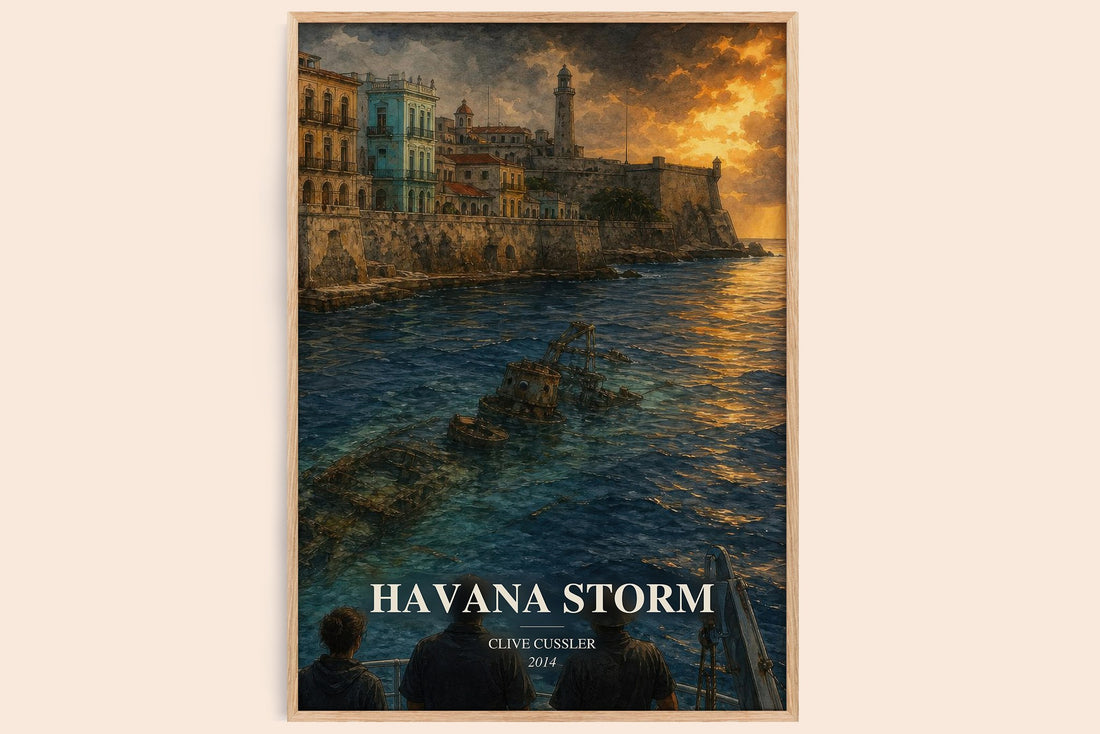 Havana Storm watercolour book poster by Clive Cussler – framed literary art print