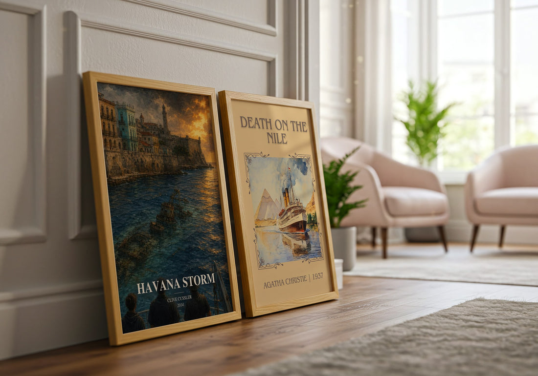 Havana Storm watercolour print framed by window – literary home decor
