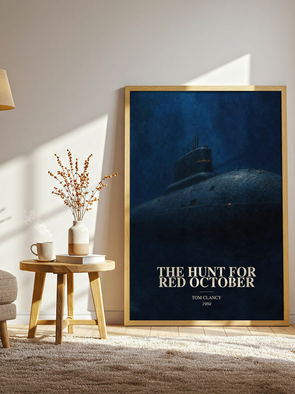 The Hunt for Red October watercolour print in frame leaning in hallway – thriller wall art
