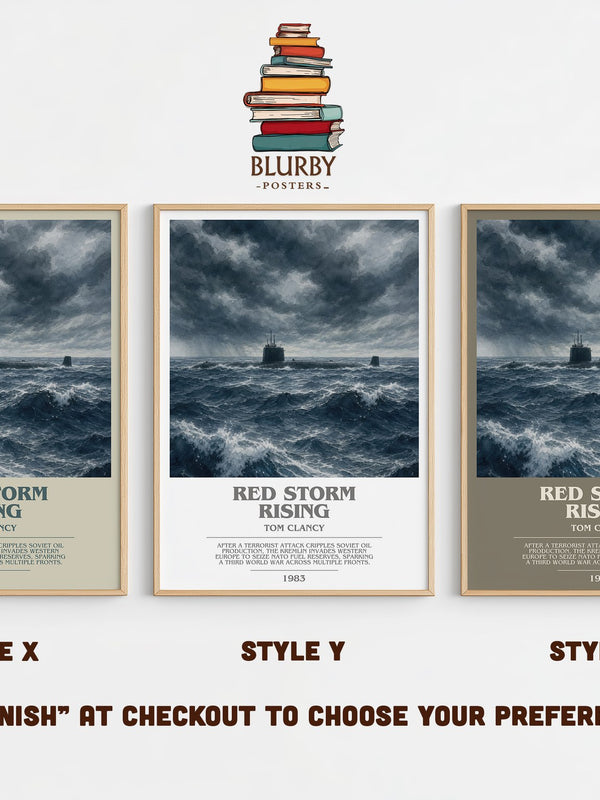 Red Storm Rising bookish print in frame leaning in hallway – thriller wall art