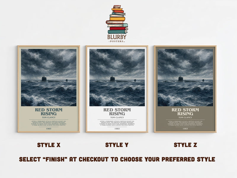 Red Storm Rising bookish print in frame leaning in hallway – thriller wall art