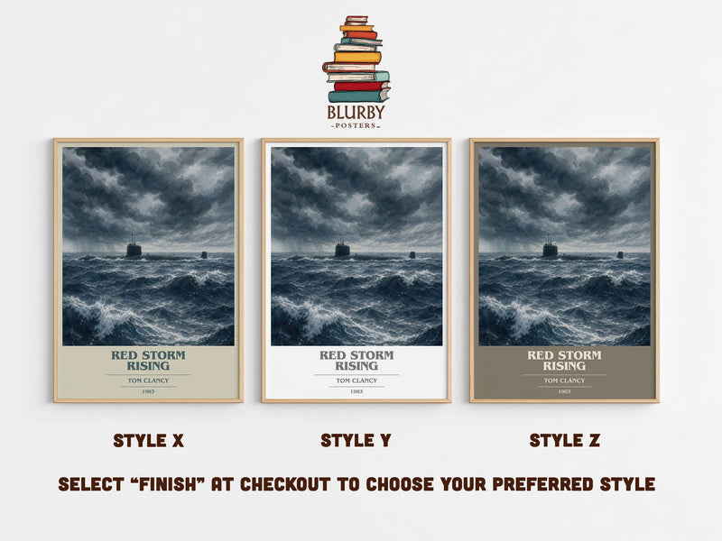 Red Storm Rising book cover print in frame leaning in hallway – thriller wall art