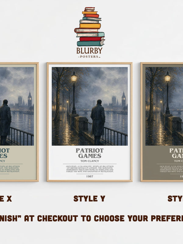 Patriot Games bookish print in frame leaning in hallway – thriller wall art