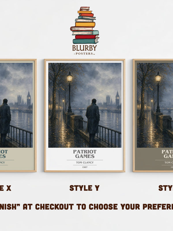 Patriot Games book cover print in frame leaning in hallway – thriller wall art