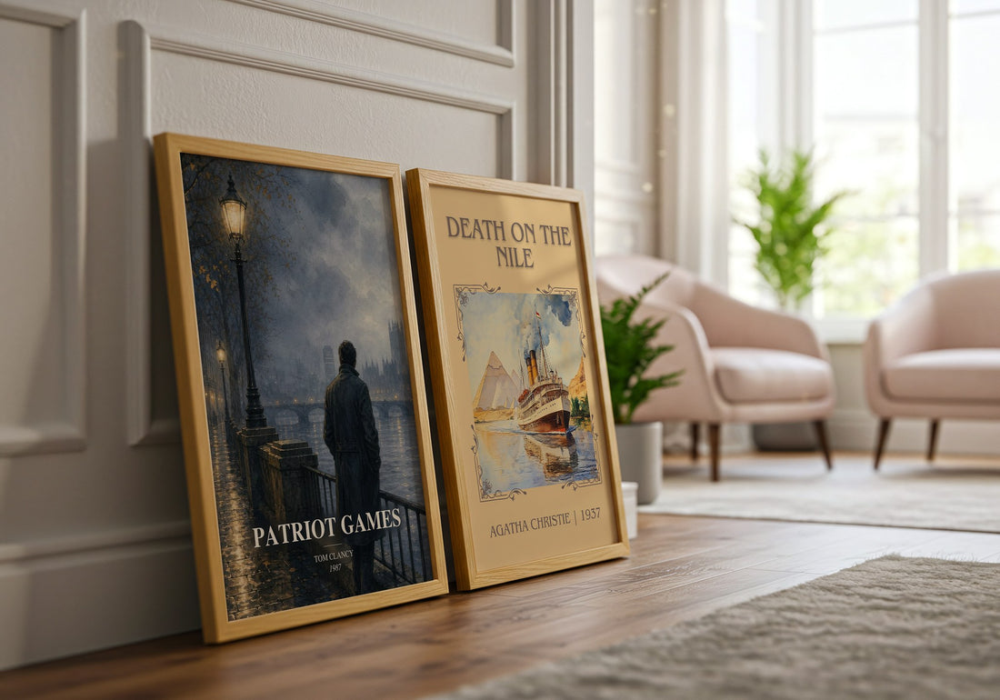 Patriot Games watercolour print framed by window – literary home decor