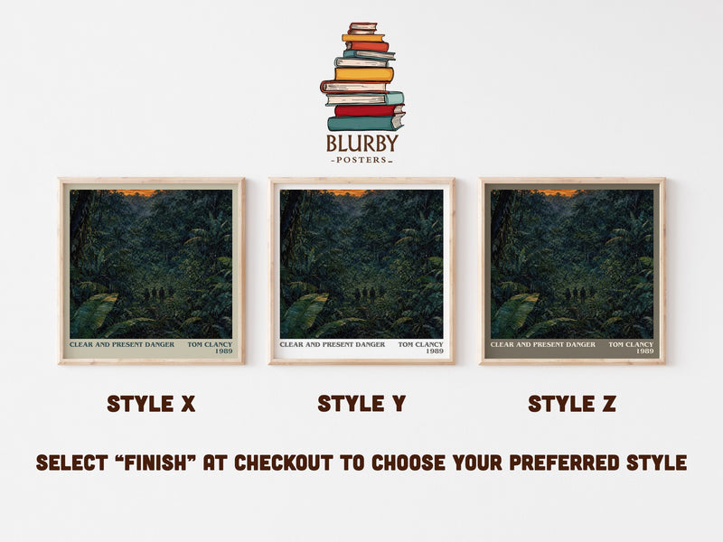 Clear and Present Danger literary print in frame leaning in hallway – thriller wall art
