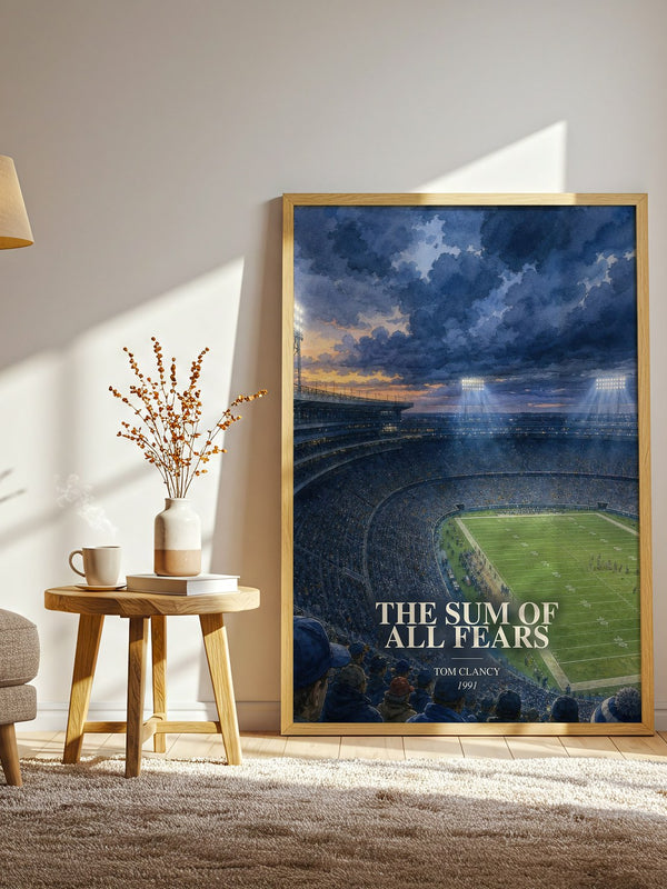 The Sum of All Fears watercolour print in frame leaning in hallway – thriller wall art