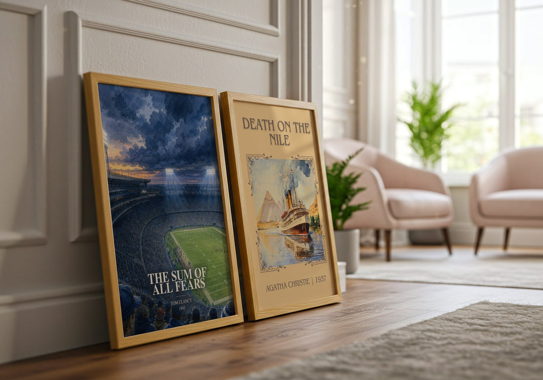 The Sum of All Fears watercolour print framed by window – literary home decor