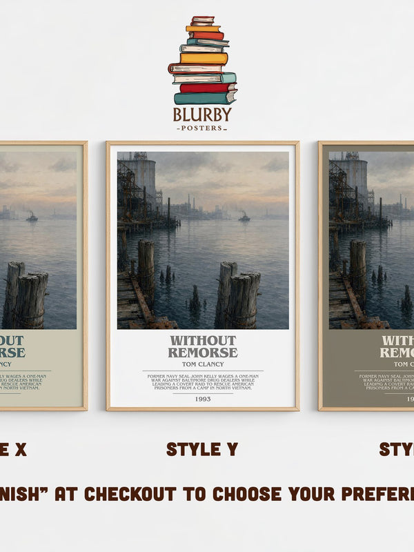 Without Remorse bookish print in frame leaning in hallway – thriller wall art