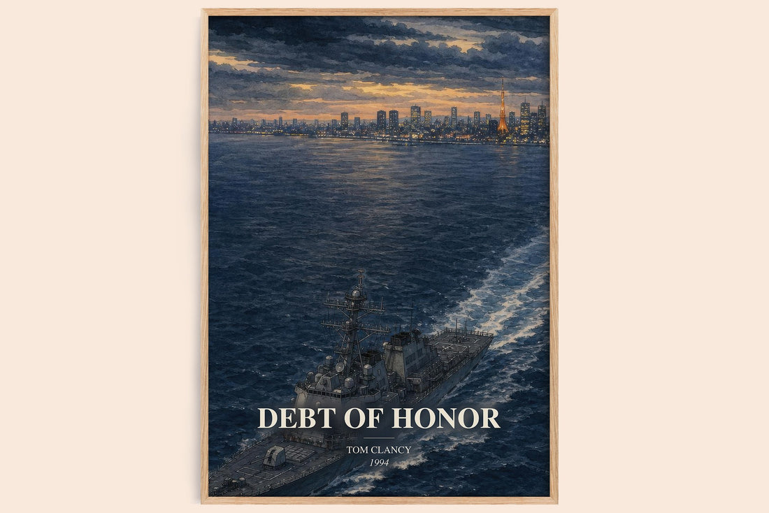 Debt of Honor watercolour book poster by Tom Clancy – framed literary art print