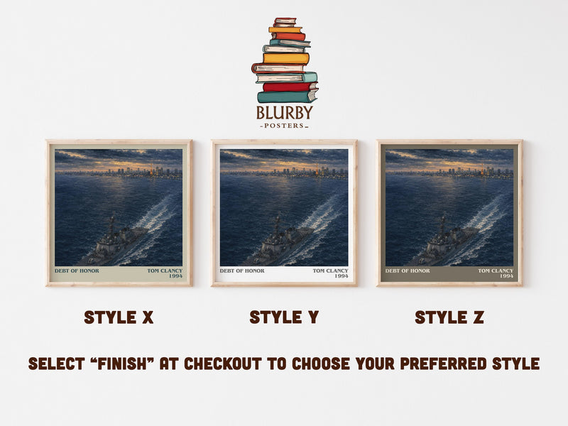 Debt of Honor literary print in frame leaning in hallway – thriller wall art