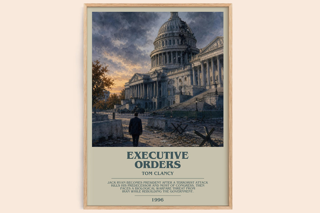 Executive Orders bookish book poster by Tom Clancy – framed literary art print