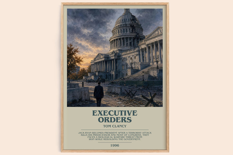 Executive Orders bookish book poster by Tom Clancy – framed literary art print
