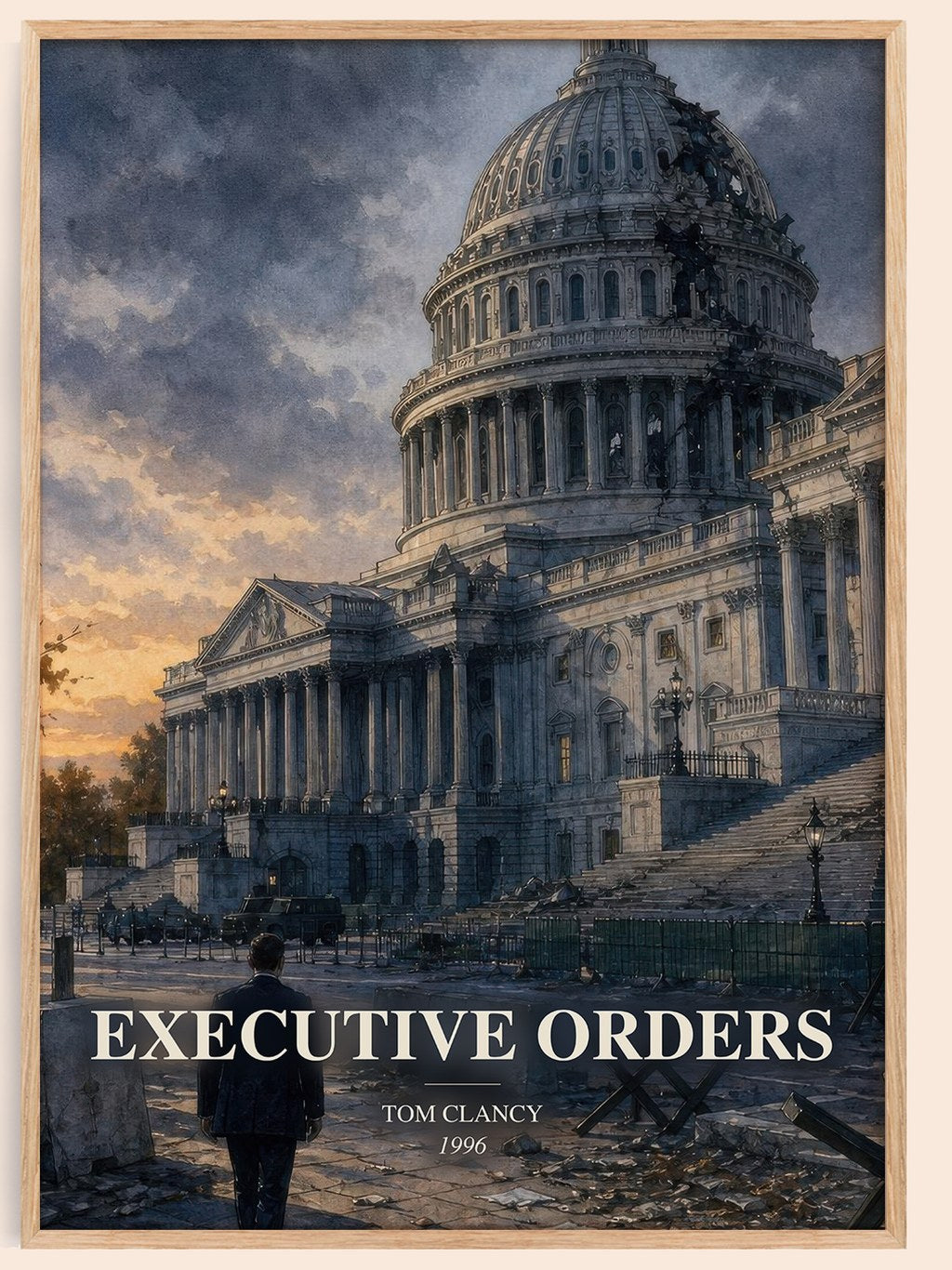 Executive Orders watercolour book poster by Tom Clancy – framed literary art print