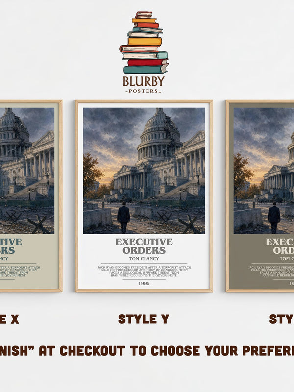Executive Orders bookish print in frame leaning in hallway – thriller wall art