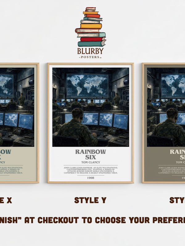 Rainbow Six bookish print in frame leaning in hallway – thriller wall art
