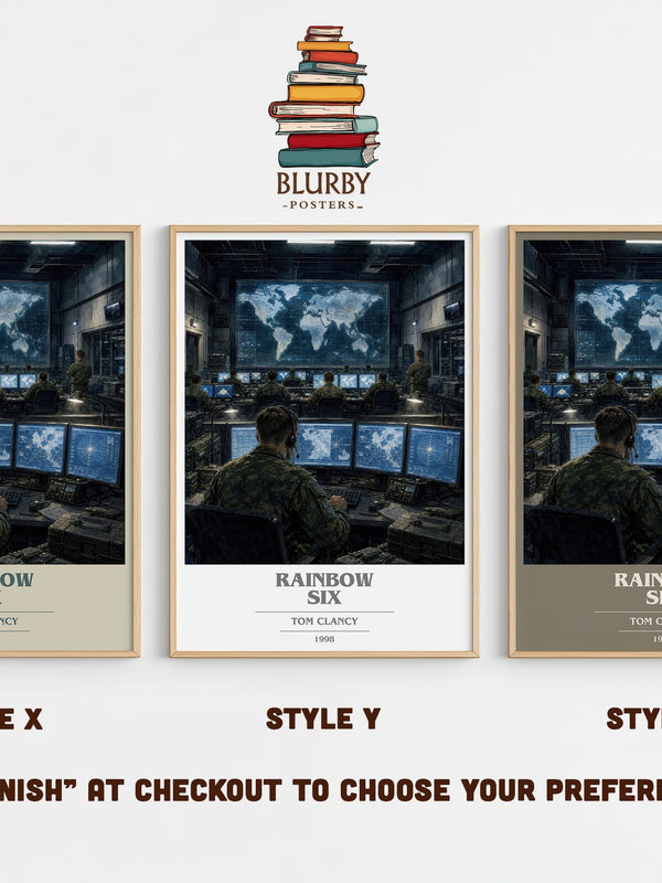 Rainbow Six book cover print in frame leaning in hallway – thriller wall art