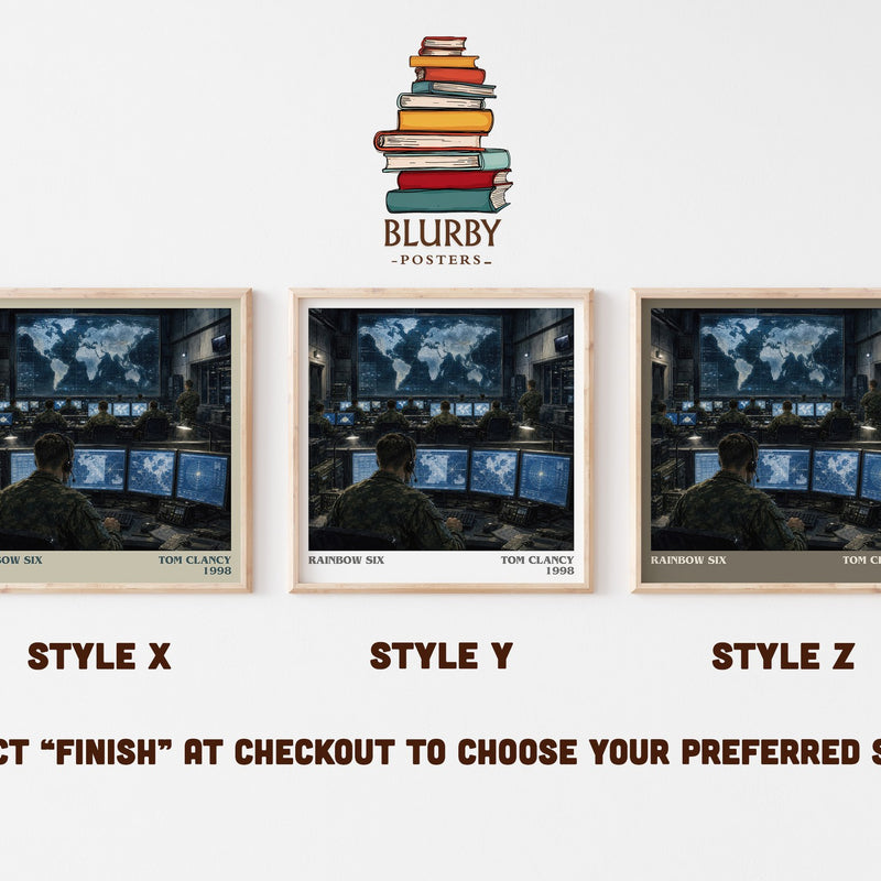 Rainbow Six literary print in frame leaning in hallway – thriller wall art
