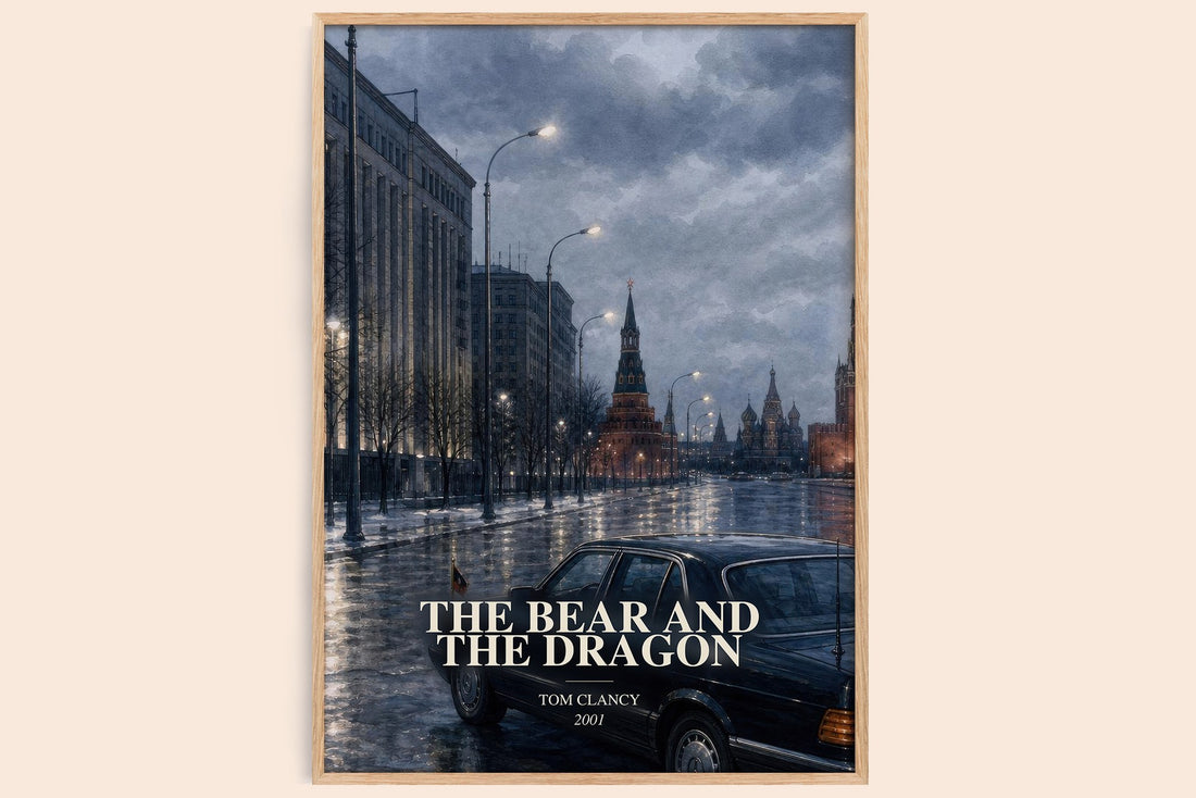 The Bear and the Dragon watercolour book poster by Tom Clancy – framed literary art print