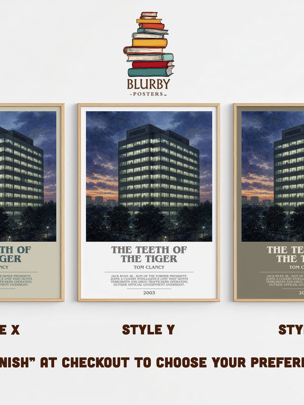 The Teeth of the Tiger bookish print in frame leaning in hallway – thriller wall art