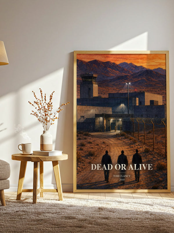 Dead or Alive watercolour print in frame leaning in hallway – thriller wall art