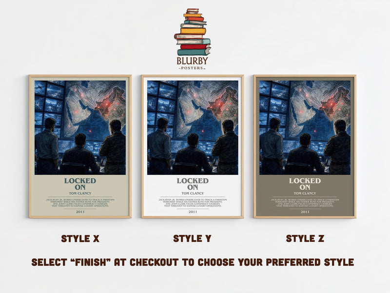 Locked On bookish print in frame leaning in hallway – thriller wall art