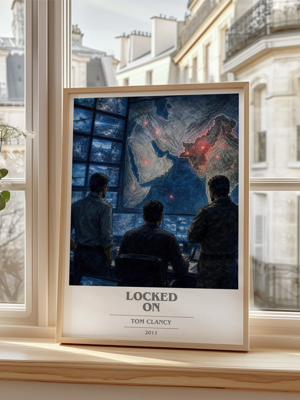 Locked On Book Cover Poster by Tom Clancy – framed print by a bright window