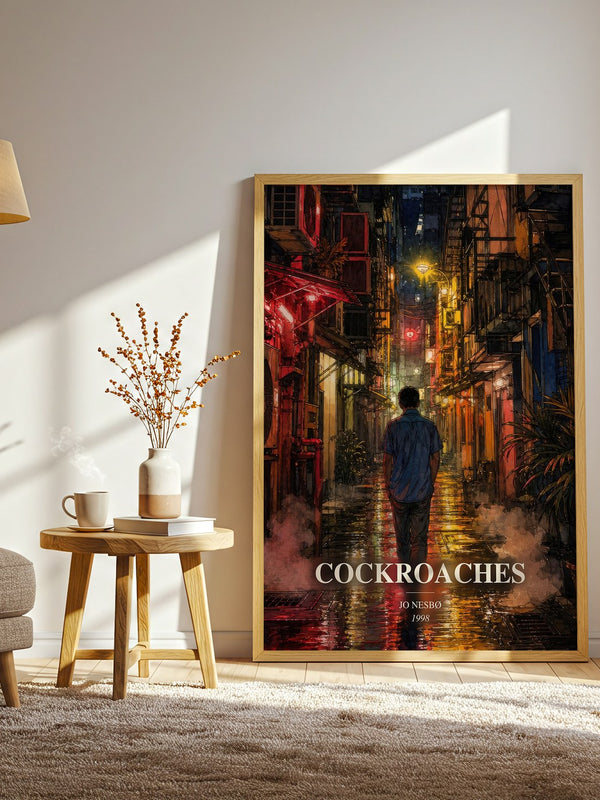 Cockroaches watercolour print in frame leaning in hallway – crime wall art
