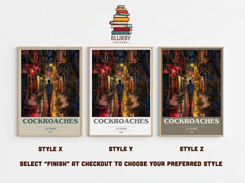 Cockroaches book cover print in frame leaning in hallway – crime wall art