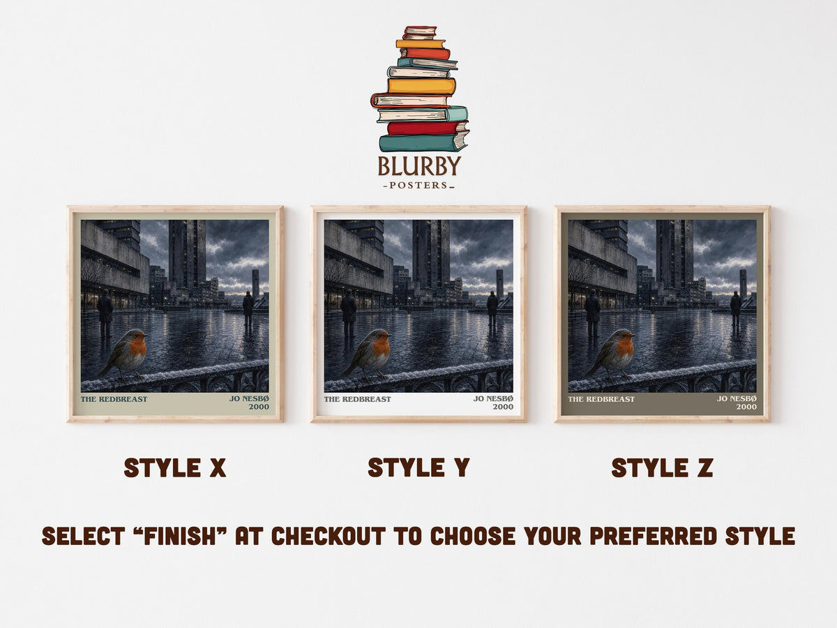 The Redbreast literary print in frame leaning in hallway – crime wall art (mockup)