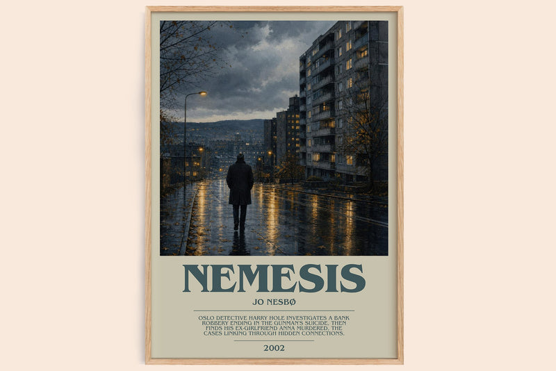 Nemesis bookish book poster by Jo Nesbø – framed literary art print