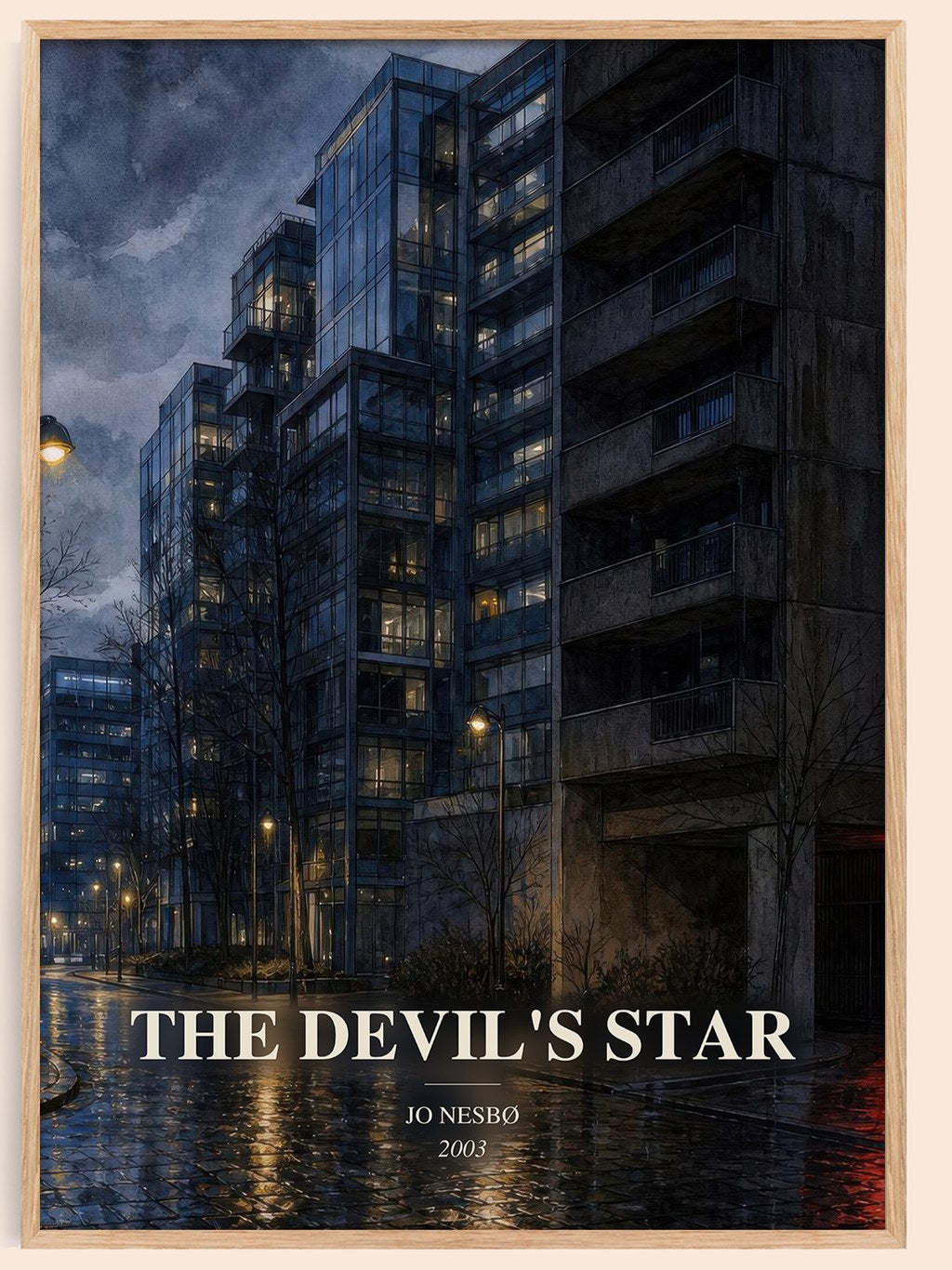 The Devil's Star watercolour book poster by Jo Nesbø – framed literary art print