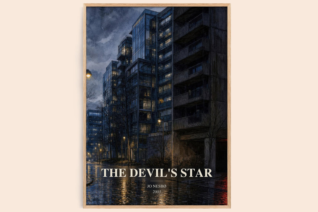The Devil's Star watercolour book poster by Jo Nesbø – framed literary art print