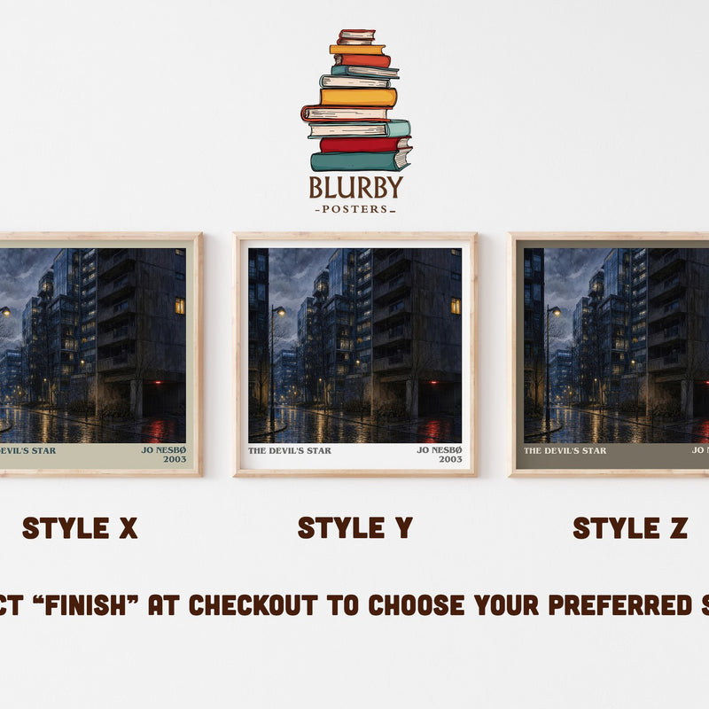 The Devil's Star literary print in frame leaning in hallway – crime wall art
