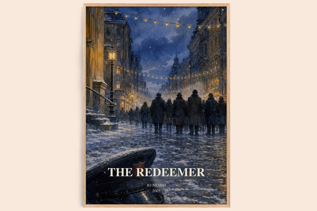 The Redeemer watercolour book poster by Jo Nesbø – framed literary art print