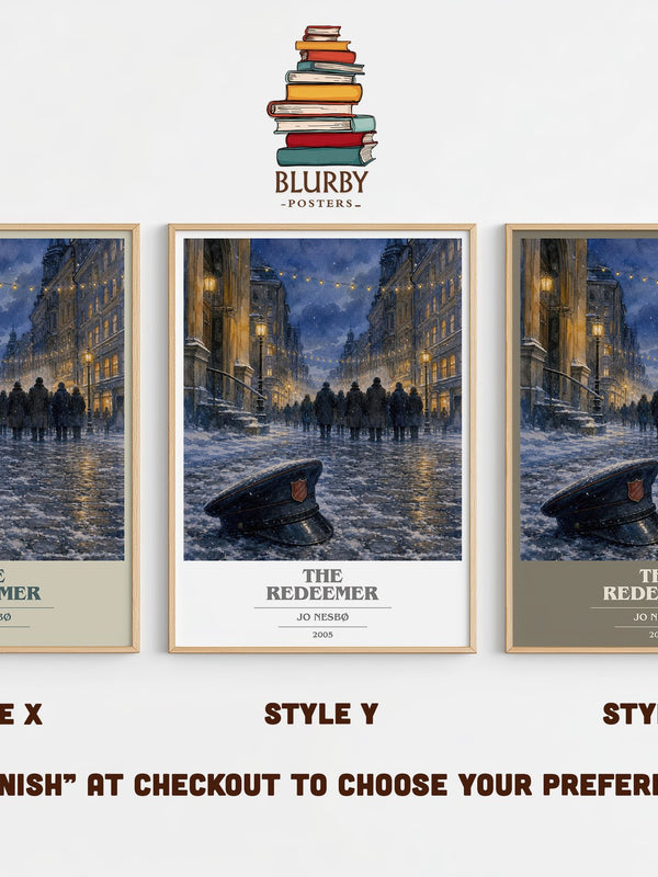 The Redeemer book cover print in frame leaning in hallway – crime wall art
