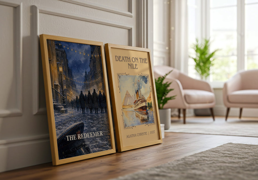 The Redeemer watercolour print framed by window – literary home decor