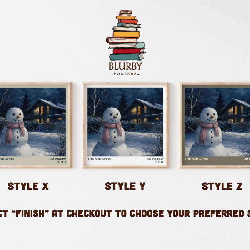 The Snowman literary print in frame leaning in hallway – crime wall art