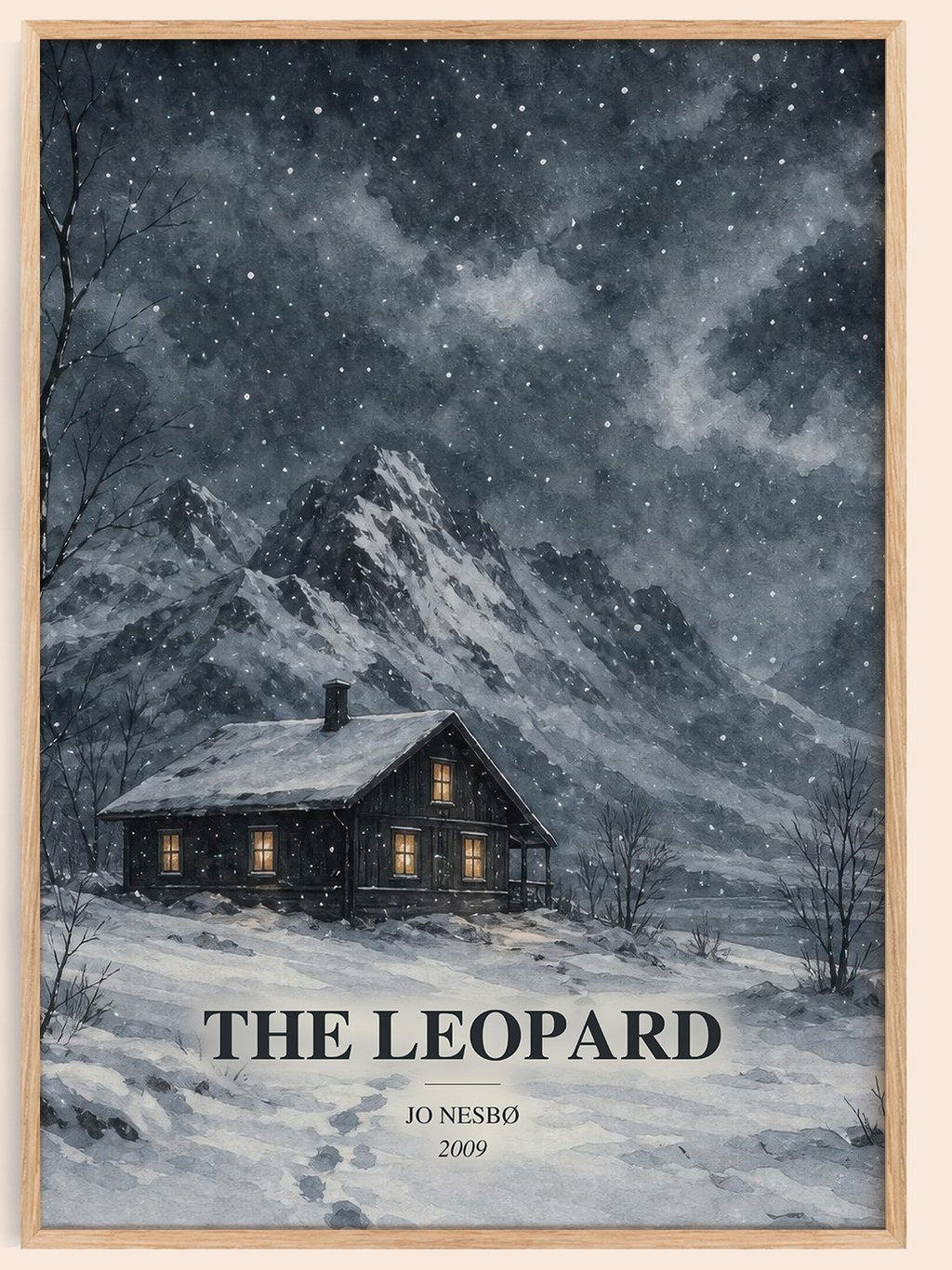 The Leopard watercolour book poster by Jo Nesbø – framed literary art print