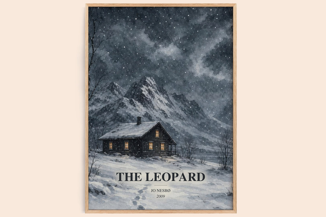 The Leopard watercolour book poster by Jo Nesbø – framed literary art print