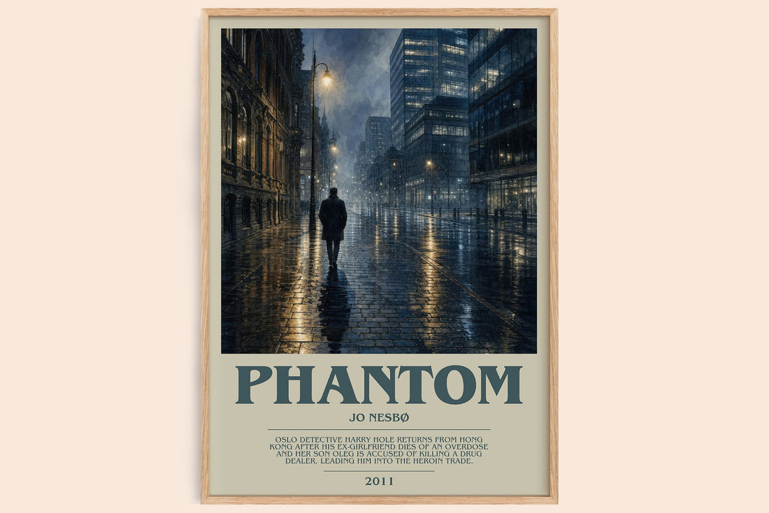 Phantom bookish book poster by Jo Nesbø – framed literary art print