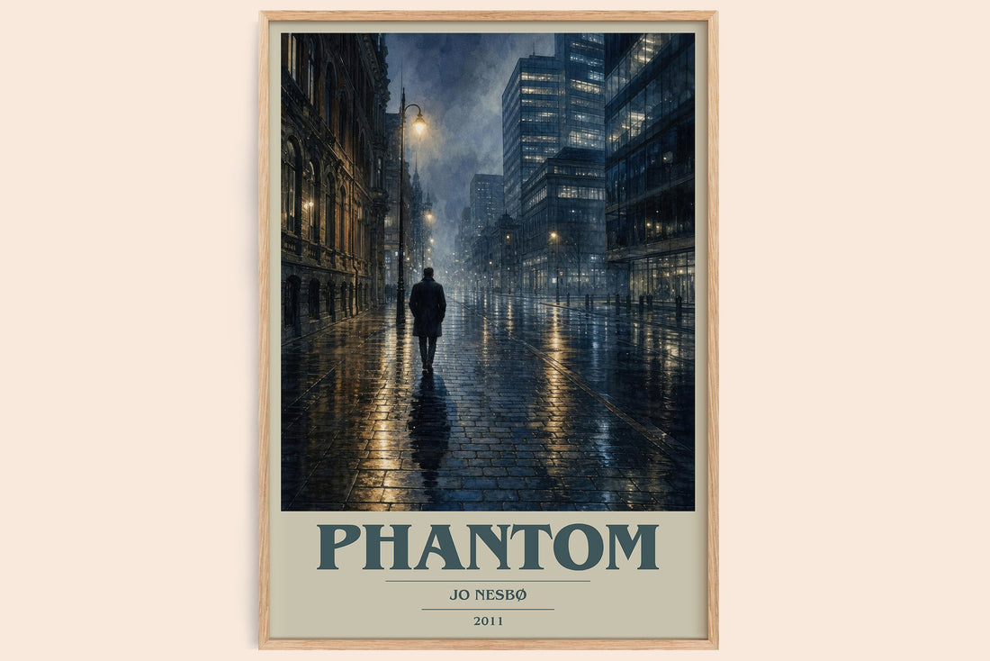 Phantom book cover book poster by Jo Nesbø – framed literary art print