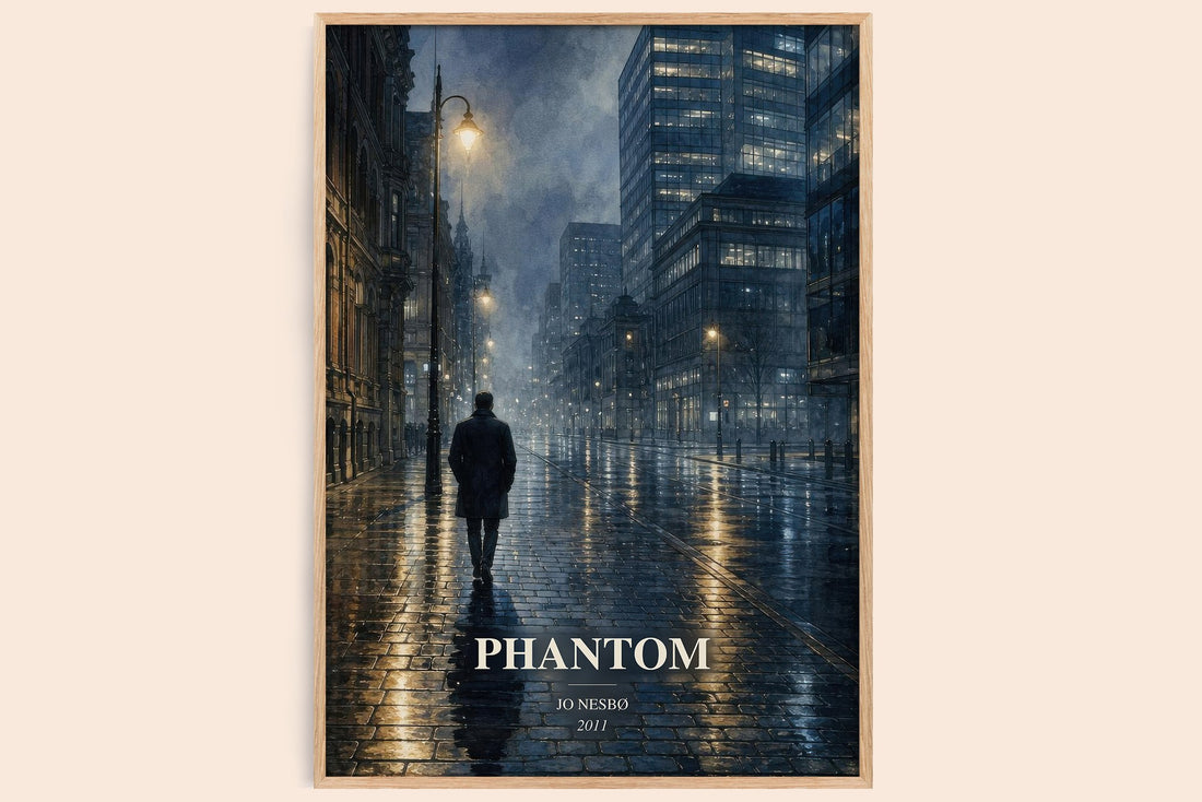 Phantom watercolour book poster by Jo Nesbø – framed literary art print