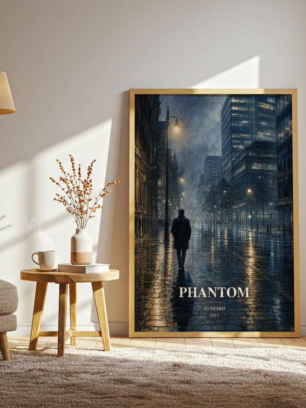 Phantom watercolour print in frame leaning in hallway – crime wall art