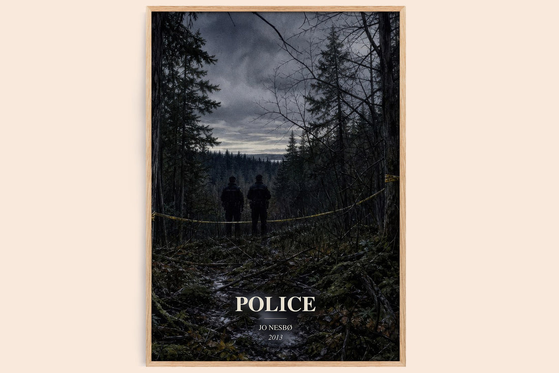 Police watercolour book poster by Jo Nesbø – framed literary art print